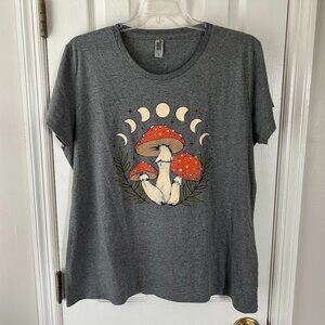 NEW Mushroom Tee T Shirt Gray Womens Sz 2XL Instant Message 3 Red Shroom Graphic